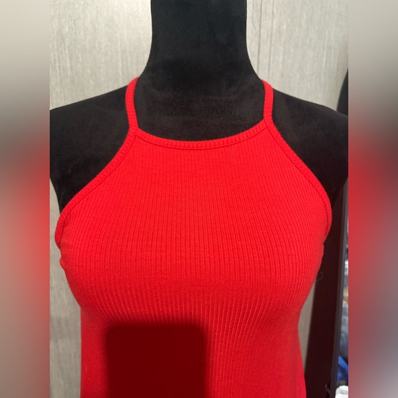 Red Ribbed Halter Dress - Picture 4 of 4